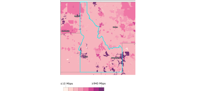 图1a：Idaho：固定宽带服务的地理供应，包括卫星