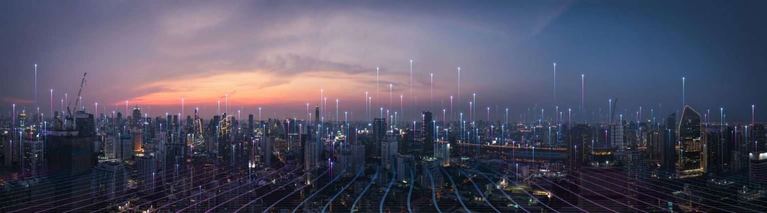 Skyline of a technologically advanced city