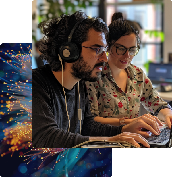 Two people collaborating at a workstation